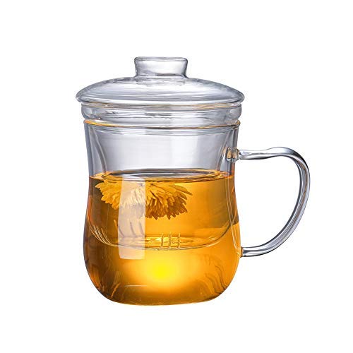 Tazas de Te Taza Cristal Con Infusor, aza de te flores sin plomo de alto silicio con filtro adecuado para té, café, leche, 350 ml (transparente)