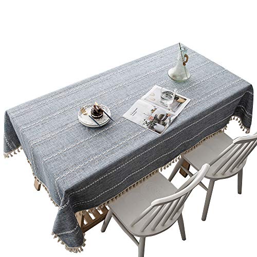 Tela gris borla mantel a rayas jacquard hueco algodón y lino mantel cálido y elegante mantel de mesa adecuado para mesa de comedor escritorio mesa de café 140 x 180 cm