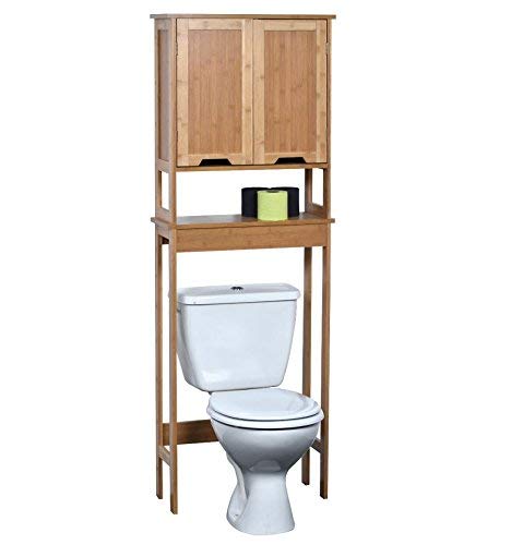 TENDANCE – Mahe bambú WC Accesorio de + 2 MDF Puertas + 1 Estante Interior, Madera, Blanco/Roble, 57 x 21.5 x 173 cm