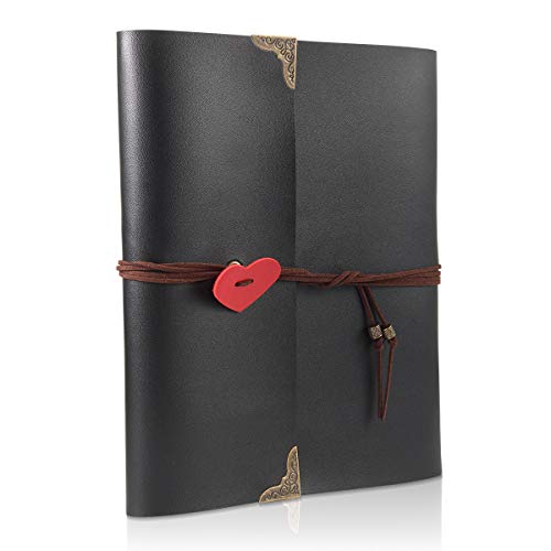 ThxMadam Scrapbook Cuero Álbum de Fotos Libro de Visitas de Boda con 60 Páginas Negras Presentes para Regalo de Valentín Día de Aniversario Navidad Cumpleaños para Esposa Hija Madre(Grande, álbum)