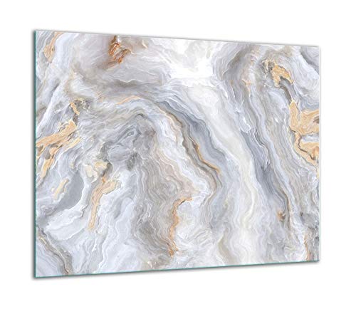TMK | Placa de cristal para cubrir la cocina de 60 x 52 cm, una sola pieza, protección contra salpicaduras, color blanco mármol