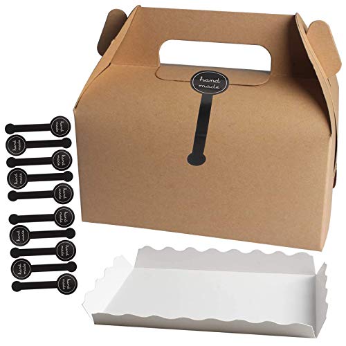 Tomedeks Caja de Papel para Pasteles de 10 Piezas con Compartimento de Papel y Adhesivo de Sellado para Galletas, Pasteles, Pasteles, embalajes, Cajas de Regalo (Papel Kraft)