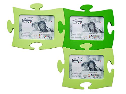 Tommy - Marco de fotos múltiple de pared tamaño 13 x 18 (paquete de 3 unidades) – Marco de fotos Puzzle Tommy colores: 2 unidades verde pastel – 1 pieza verde césped