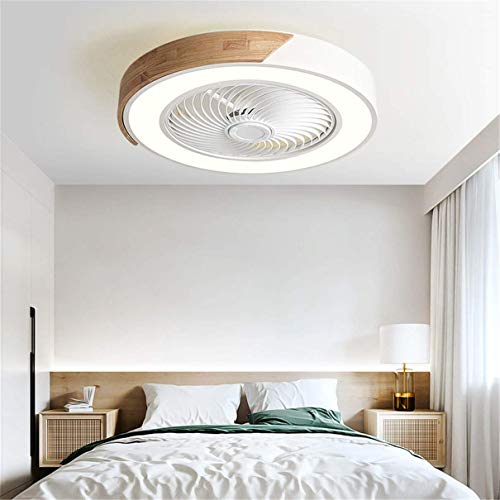 Ventilador de techo de madera para dormitorio con luces y luz de ventilador de techo de sala de estar de montaje empotrado remoto Luz de ventilador de techo regulable LED moderna, blanco