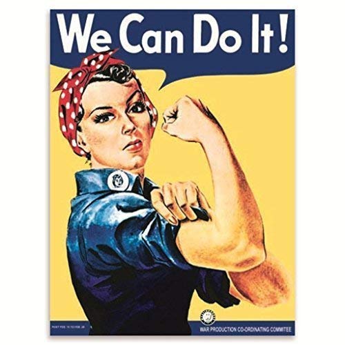 We can do it! WW2 SEGUNDA GUERRA MUNDIAL Land Chicas Póster, reclutamiento, morale, retro, vintage, woman en funcionan ropa Cabeza bufanda músculos. Metal/Cartel De Acero Para Pared - 9 x 6.5 cm (Imán)