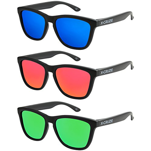 X-CRUZE® - Pack de 3 gafas de sol polarizadas estilo Retro Vintage Unisex Caballero Dama Hombre Mujer Gafas - negro mate LW - Set H -