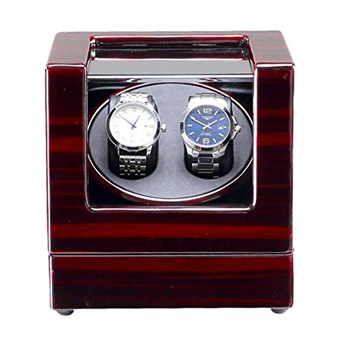 XIUWOUG Caja de reloj doble automático con luz LED azul, lacado de piano, motor silencioso, fuente de alimentación y funcionamiento con pilas (color: C).