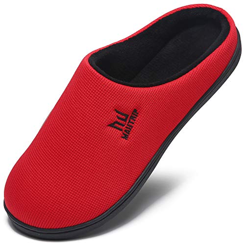 Zapatillas para Hombre Espuma viscoelástica Interior Exterior Lavable Invierno Cálido Antideslizante Zapatos de casa Inicio Ligero Suela de Goma Rojo Talla 44 45