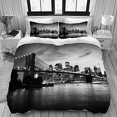 ZELXXXDA Bedding Juego de Funda de Edredón,Puente de Brooklyn y Manhattan al Atardecer Nueva York,Funda de Nórdico y 2 Fundas de Almohada Super King