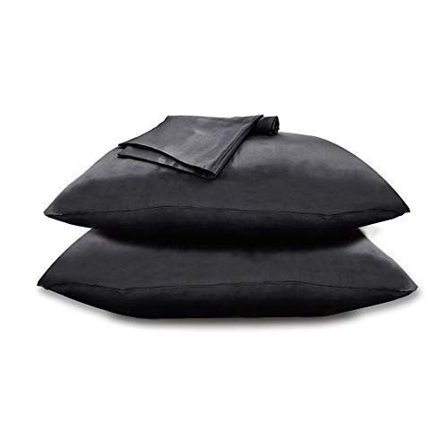 Zenssia Funda de almohada de satén con cremallera oculta para cabello y piel 2 piezas, color negro, 50 x 70 cm