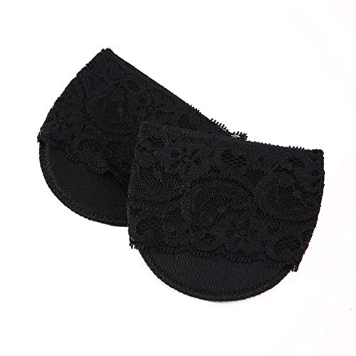1 par de Zapatos Invisibles de tacón Alto para Mujer en el antepié, Almohadillas de algodón de Media Yarda Antideslizantes, Plantillas de Encaje, Color de Piel Negro (Encaje Negro)