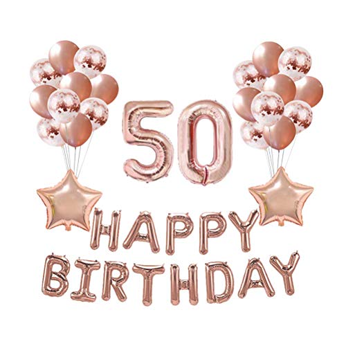 37 Piezas 50 años Globos de Feliz cumpleaños Globos Decorativos de Oro Rosa Set Globos de Lentejuelas de película de Aluminio de látex Natural para decoración de Fiesta de cumpleaños