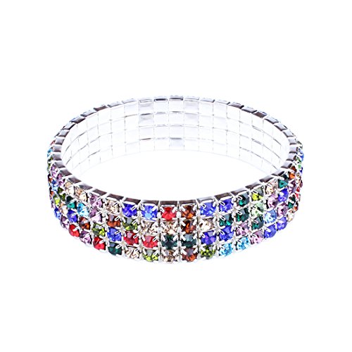 ACVIP - Pulsera elástica de 4 Filas de Cristales de Colores con Tachuelas de Diamantes de imitación