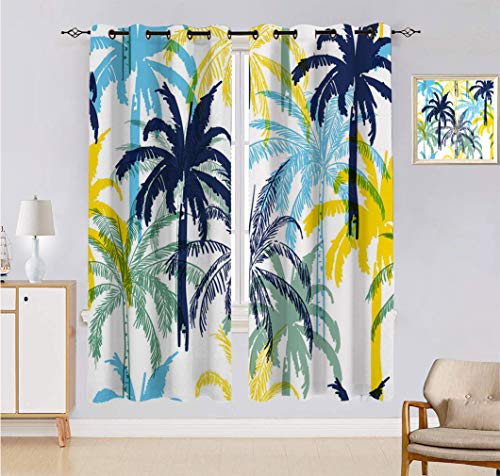 Alandana Coloridas cortinas oscuras para habitación, patrón de bosque de palmeras en el fondo blanco, juego de 2 paneles, cada panel de 80 cm de ancho x 183 cm de largo