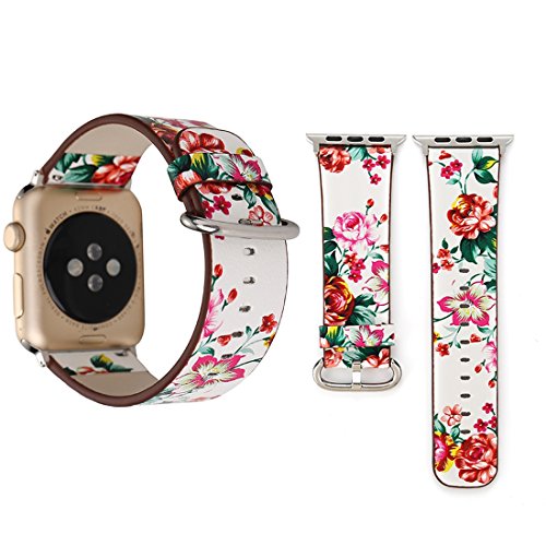 ALISUO MYDD AYSMG For Apple Watch Series 3 & 2 & 1 38mm Moda Pastoralismo Estilo Pequeño patrón Floral Mujeres Reloj Banda de Pulsera de Cuero (Color : Color2)