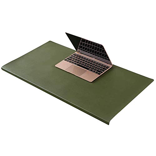 Almohadilla de escritorio de piel de lujo con perfil frontal en forma de L, alfombrilla de ratón grande con protector de bordes, alfombrilla de escritura suave impermeable, color verde 90X40cm