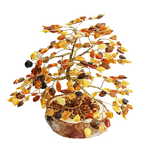 Árbol de roble ámbar de colores otoñales (240 hojas de ámbar) montado sobre madera natural, hecho a mano, nuevo hogar, regalo para calentar la casa