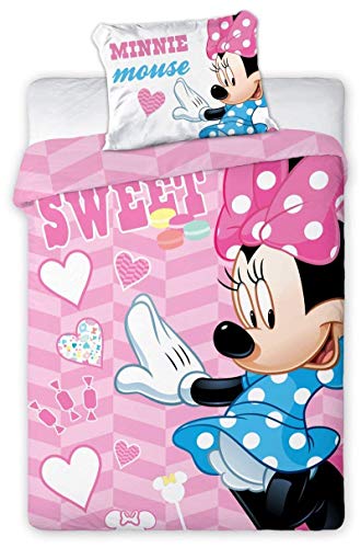 Arle de Living 3 piezas. Baby Cama Reversible Diseño: Disney Minnie Mouse – Juego de 100 x 135 cm + 40 x 60 cm + 1 sábana bajera 70 x 140 cm