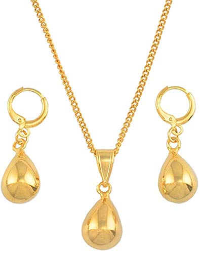 BACKZY MXJP Necklace Small Water Drop Jewelry Sets Gold Color Pendant Necklaces Earrings Set For Women Girl Arab Gifts Necklace Length 60Cm