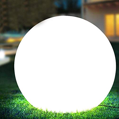 Bakaji Lámpara de diseño esférica de jardín, diámetro 40 cm, luz exterior de suelo o mesa, casquillo E27, bombilla máx. 25 W, color blanco con estacas de fijación al suelo (40 cm)