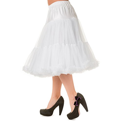 Banned - Falda de tutú larga para mujer - Lifeforms Rockabilly Swing - Falda baja, color negro, blanco y rojo burdeos Blanco XS-S