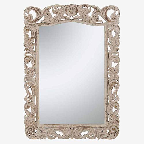 Better & Best 2772013 Espejo rectangular grande con marco labrado rústico Antic de madera y espejo