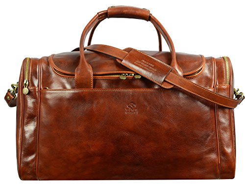 Bolsa de viaje de cuero de grano completo para llevar durante la noche, bolsa de fin de semana, grande, color marrón