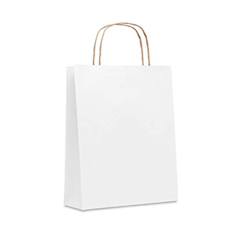 Bolsas Papel (lote 50 unidades) para tienda, regalo, disponibles en 6 colores diferentes, 3 Medidas (Blanco, Pequeña 18X8X21cm)
