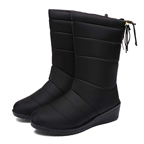 Botas de Nieve Zapatos Mujer,Popoti Botas de Nieve Calientes Botines Forradas Cortas Cuña Boots Medias Borla Zapatos Invierno Outdoor Botines (Negro-A, 39)