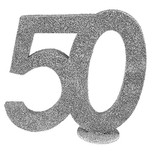 cama24com Decoración de mesa XXL con número 50 para cumpleaños plateado brillante, 1 unidad, decoración para fiestas con pegatina Palandi®