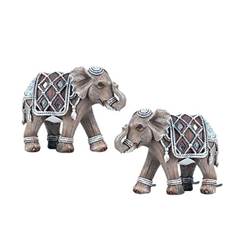 CAPRILO. Set de 2 Figuras Decorativas de Resina Étnicas Elefantes Multicolores. Adornos y Esculturas. Animales. Decoración Hogar. Regalos Originales. 11,50 x 5 x 9 cm.
