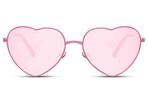 Cheapass Gafas de Sol Metálicas Forma de Corazón Montura Rosa con Cristales Rosas protección UV400 Mujeres