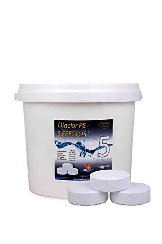 Cloro para piscinas DIACLOR PS 5 EFECTOS 5 KG - 25 Pastillas de Cloro Lento (200 gr) - Tratamiento Completo 5 Acciones