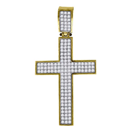 Colgante unisex de oro de 10 quilates con circonitas cúbicas y cruz religiosa – Medidas 47 x 24,20 mm de ancho – más alto grado de oro que oro de 9 quilates