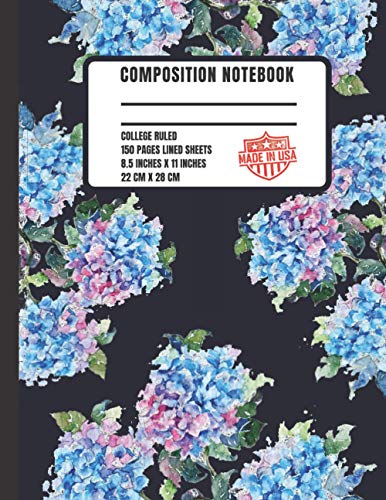Composition Notebook - Blue Flowers Mid Ruled: 150 Pages 8.5 X 11 Inches