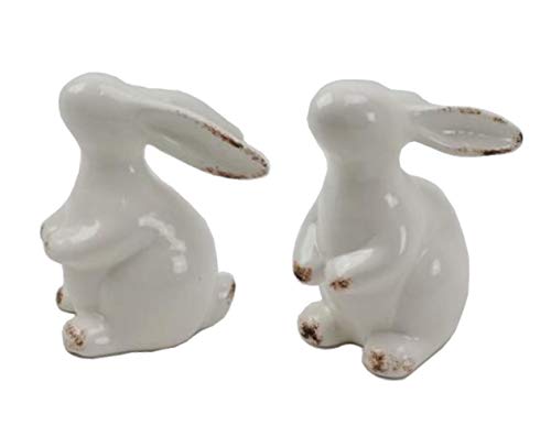Conejo de porcelana / juego de 2 / blanco vidriado / conejo decorativo / 14,5 cm
