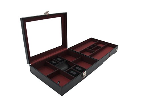 CORDAYS - Joyero Deluxe Organizador Grande para Hombre, de 2 Niveles (Apilable) - Caja Organizadora para Joyas y Relojes - en Color Negro CDM-00019