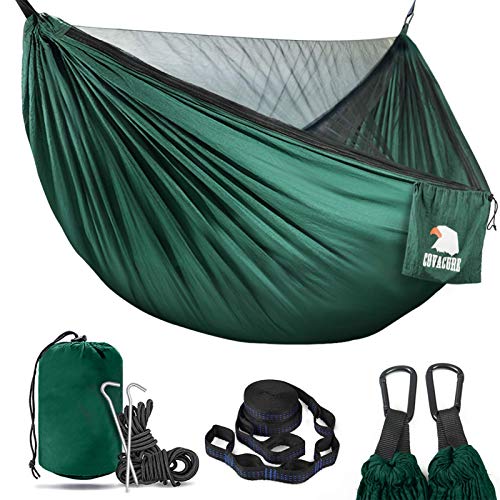 COVACURE Hamaca de camping con mosquitera – Hamacas de viaje ultraligeras para 2 personas para acampar, senderismo, mochilero, versión de actualización de capacidad de 800 libras (verde)
