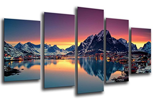 Cuadro Fotográfico Paisaje Lago Moskenes Atardecer, Noruega Tamaño total: 165 x 62 cm XXL