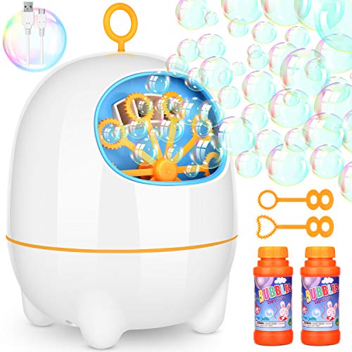 Dkinghome Maquina de Burbujas,Máquina Automática de Soplador de Burbujas para Niños con Soluciones de Burbujas y 2 Niveles de Velocidad de Soplado de Burbujas para Fiestas al Aire Libre e Interiores