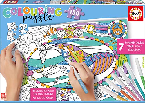Educa - Colouring Puzzle de 150 Piezas, Puzzle Infantil para Colorear de Vida Bajo el Mar, a Partir de 6 años (17827)