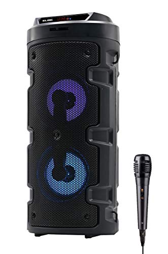 ELBE ALT-88-TWS - Altavoz BT Karaoke portátil con luz 10 W SD, USB, FM, micrófono con Cable, 10 W, reproducción 4 Horas, Compatible TWS, Mando Remoto, batería Litio, Negro