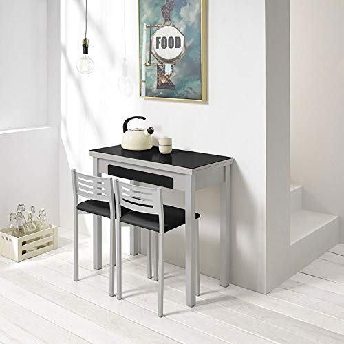 fanmuebles - Mesa desplegable Cocina Cristal Negro con cajón Andrea - 90 x 45 cm