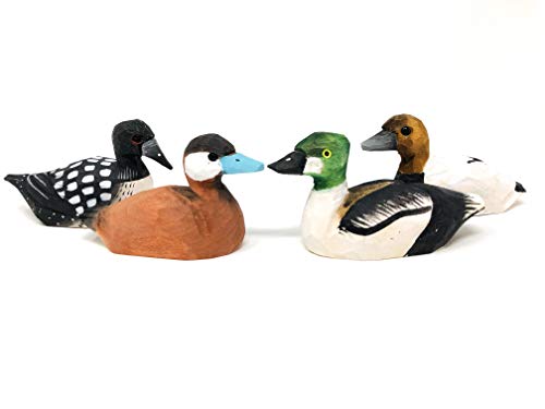 Figuras pequeñas de pato de madera hechas a mano, señuelo en miniatura, animales tallados, decoración de pájaros
