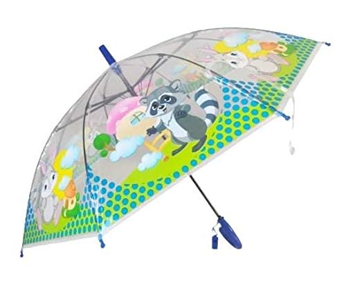 G4G Paraguas Infantil Transparente, Anti Viento, con Dibujos de Animales (Dinosaurios y Alpacas), con Medidas de 47cm. (Azul 2)