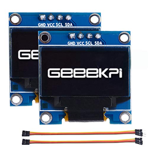GeeekPi 2Pack 0.96 Pulgadas OLED Módulo 12864 128x64 Blanco SSD1306 Controlador IIC Serie Módulo de placa de pantalla para Arduino, Raspberry Pi, Beagle Bone Black