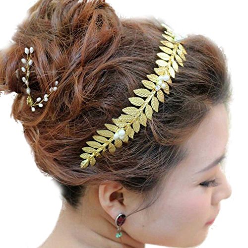 Gracewedding - Accesorio para el pelo/diadema dorada con hojas hechas de cristal para novia o dama de honor