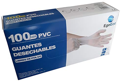 Guantes desechables de pvc 100 unidades (sin látex) - guantes transparentes para limpieza, tatuador, cocina. 100 unidades por caja guantes PVC sin polvo (M)