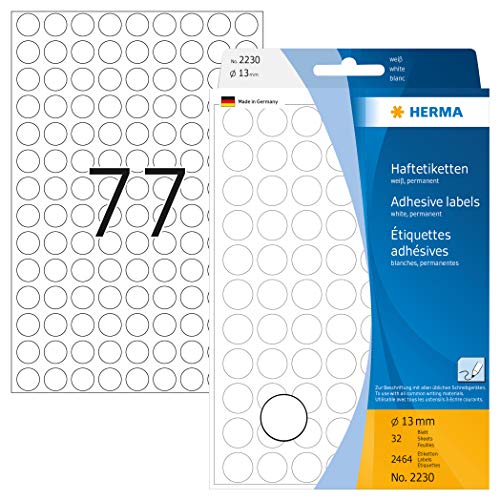 Herma 2230 - Etiquetas multiuso, diámetro 13 mm, redondo, papel mate, 2464 unidades, color blanco