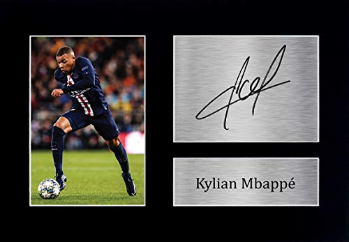 HWC Trading Kylian Mbappe A4 Sin Marco Regalo De Visualización De Fotos De Impresión De Imagen Impresa Autógrafo Firmado por Paris Saint-Germain PSG Los Aficionados Al Fútbol